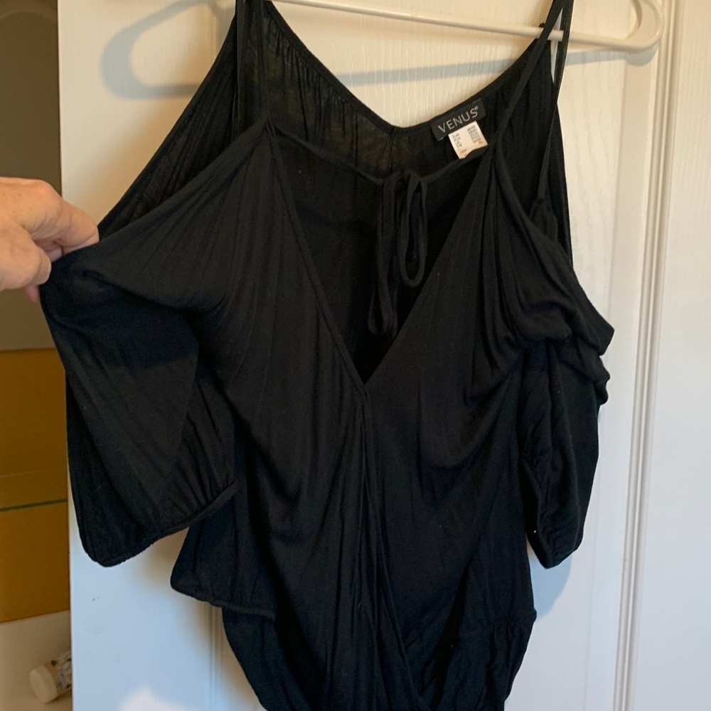 Venus Black Cold Shoulder Top
